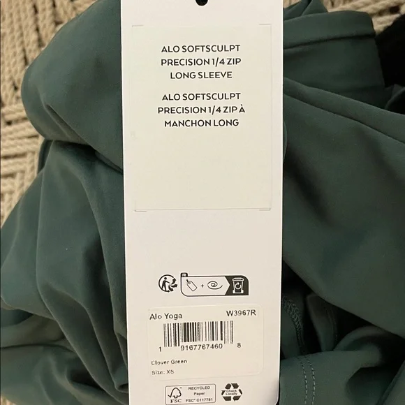 NWT | ALO Softsculpt Precision‎ 1/4 Zip Long Sleeve Clover Green XS - Picture 3 of 6